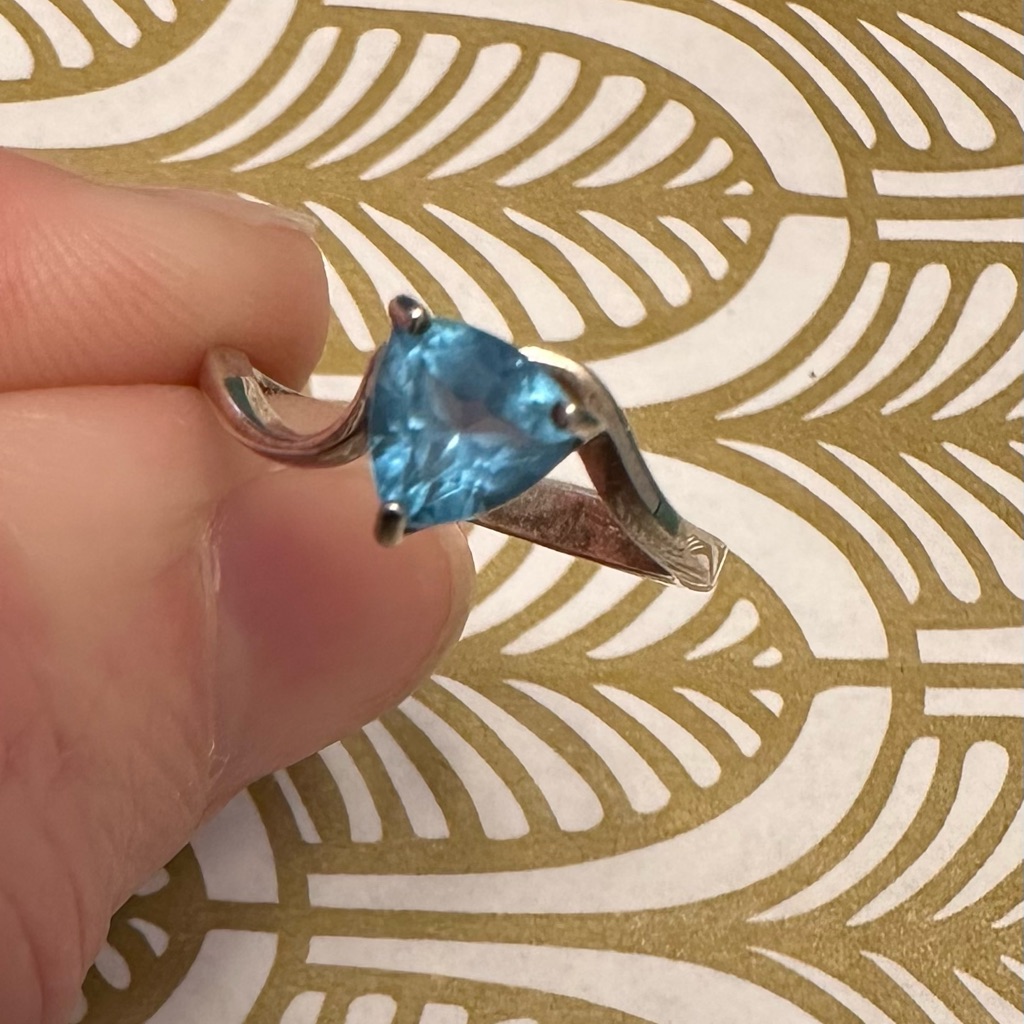 Blue Topaz Stone Set In 925 Sterling Silver Ring Size 5 1/2. So Beautiful